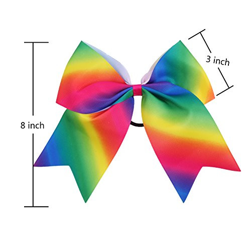 8 Inch Cheerleader Bows Ponytail Holder Solid Color Cheerleading Bows Hair Tie (Rainbow)