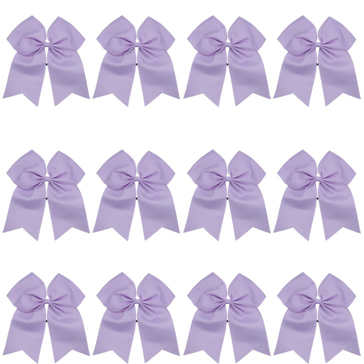 8 Inch Cheerleader Bows Ponytail Holder Solid Color Cheerleading Bows Hair Tie (Lavender)