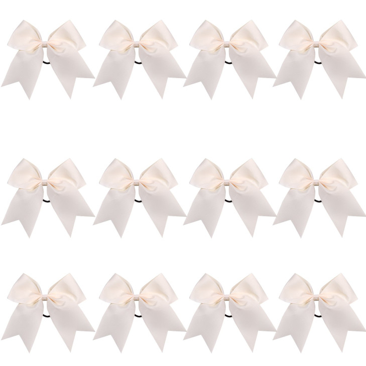 8 Inch Cheerleader Bows Ponytail Holder Solid Color Cheerleading Bows Hair Tie (Cream color)