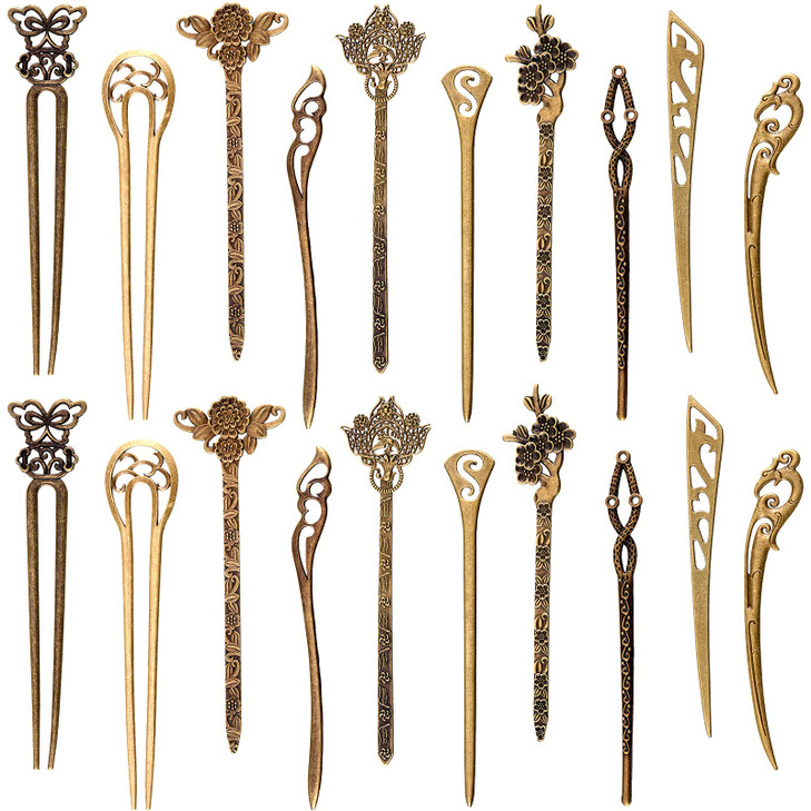 Geyoga 20 Pieces Hair Sticks Vintage Bronze Hair Chopsticks Chinese Pins Antique Decorative for Women Accessory, 10 Styles