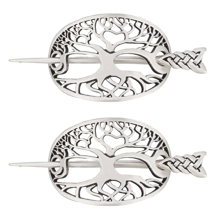 DELORIGIN 2pcs Vintage Celtic Hairpins Clips Tree of Life Alloy Shawl Knot Hair Pin Barrette Hair Sticks Accessories for Women