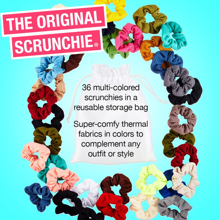 Scunci by Conair The Original Scrunchie Hair Ties, 36 Count Hair Scrunchies for Women, Super-Comfy Waffle Knit, Everyday Style Accessories for Sports