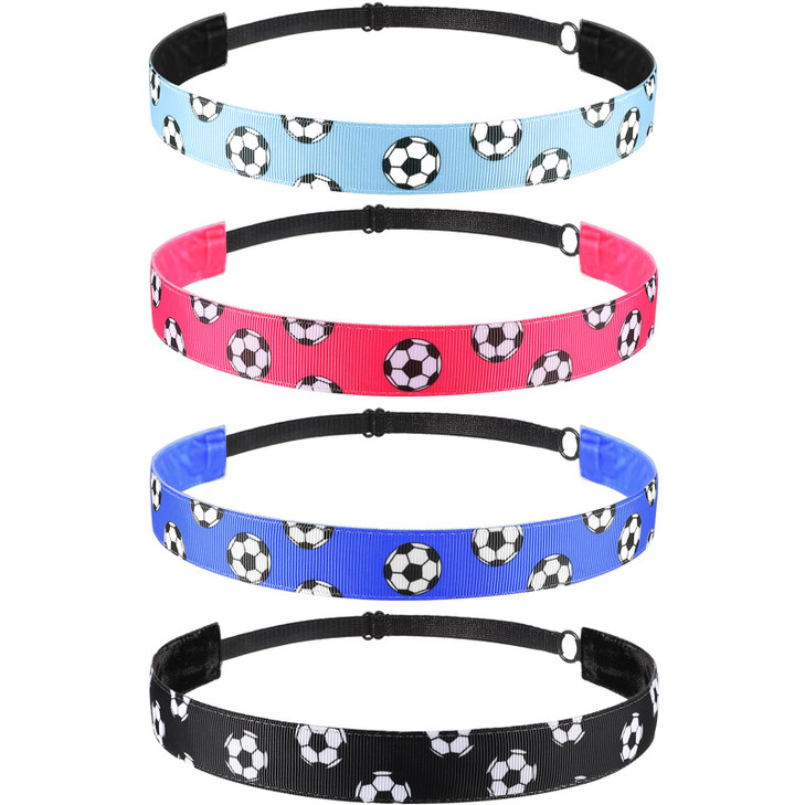 SATINIOR 4 Pieces Non-slip Soccer Headband for Girl Adjustable Football Hairband Sport(Black, Blue, Rose Red, Light Blue)