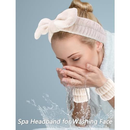 VELSCRUN 6 Pack Spa Headband, Makeup Headband, Face Wash Headbands, Skincare Headbands, Brown Sponge Hair Band Bow Tie Spa Head Band for Washing Face