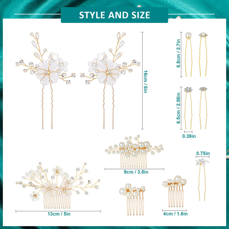 40 Pieces Bridal Hair Accessories Wedding Bridal Hair Pins Decorative Flower Pins U-shaped Pearl Hairs Pin Gold White Crystal Rhinestone Headpiece fo