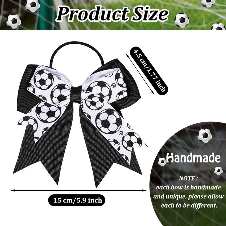 10 Hair Accessories - Soccer Hair Bows, Elastic Ponytail Holders, and Sport Hair Ties for Girls Players and Teams (Black and White)
