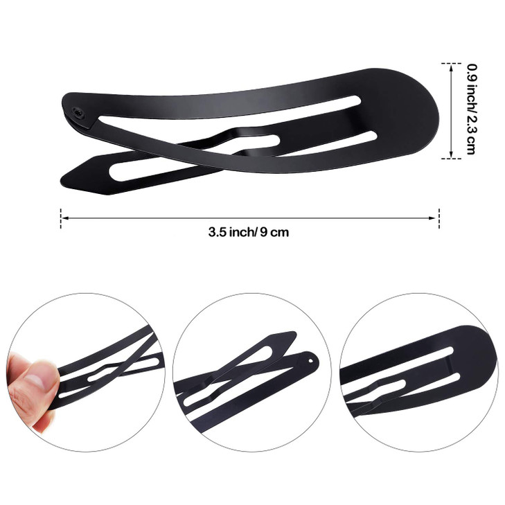 WILLBOND 50 Pcs Snap Clips for Hair 3.5 Inch Large Metal No Slip Hair Barrettes Long Side Clips for Women Accessories, Black(Black)