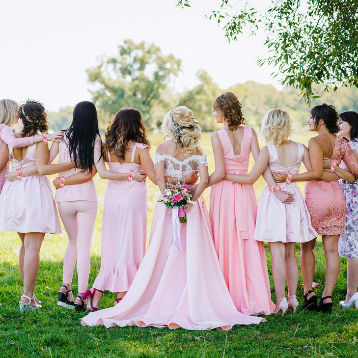 WILLBOND 10 Pcs Bridal Hair Scrunchies Satin Bridesmaid Hair Ties Bachelorette for Wedding Party Favors Bridesmaid Proposal Gifts(Pink and White)