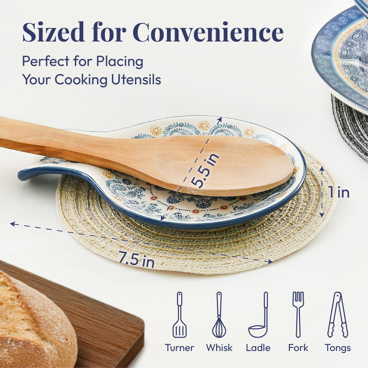 Bico Blue Talavera Spoon Rest for Stove Top, Ceramic Spoon Holder for Kitchen Counter, Easy to Clean Coffee Spoon Rest Dishwasher Safe, Kitchen Cooki