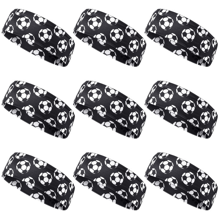 WILLBOND 9 Pieces Soccer Headbands for Girls Boys Elastic Headbands Adjustable Hair Accessories Soccer Team Gifts for Girls Teens Women Adults (Black