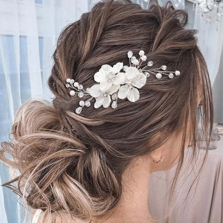 JONKY Flower Bride Wedding Hair Clip Bridal Rhinestone Barrettes Accessories for Women