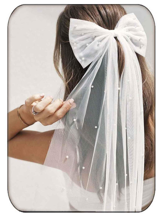 EARENT Wedding Veil White Bow Bridal Hair Accessories for Women