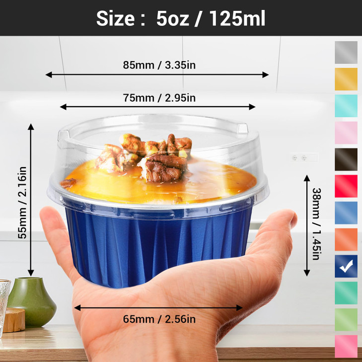EUSOAR Mini Aluminum Pans with Lids, 30pcs 5oz Disposable Aluminum Foil Cupcake Liners Ramekins Baking Cups, Dessert Cups with Lids Aluminum Cheeseca