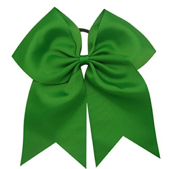 Kenz Laurenz Green Cheer Bows - Irish Green St Patricks Day Accessories Cheerleading Gifts for Girls Women Team Bow with Ponytail Holder Cheerleader