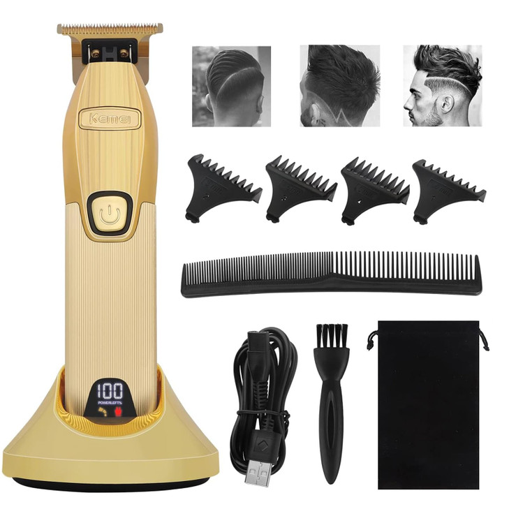 KEMEI Hair Clipper for Men Professional Hair Trimmer Barbers Beard Trimmer Cordless Rechargeable Hair Cutting Grooming Kit with 6 Guide Comb T Blade