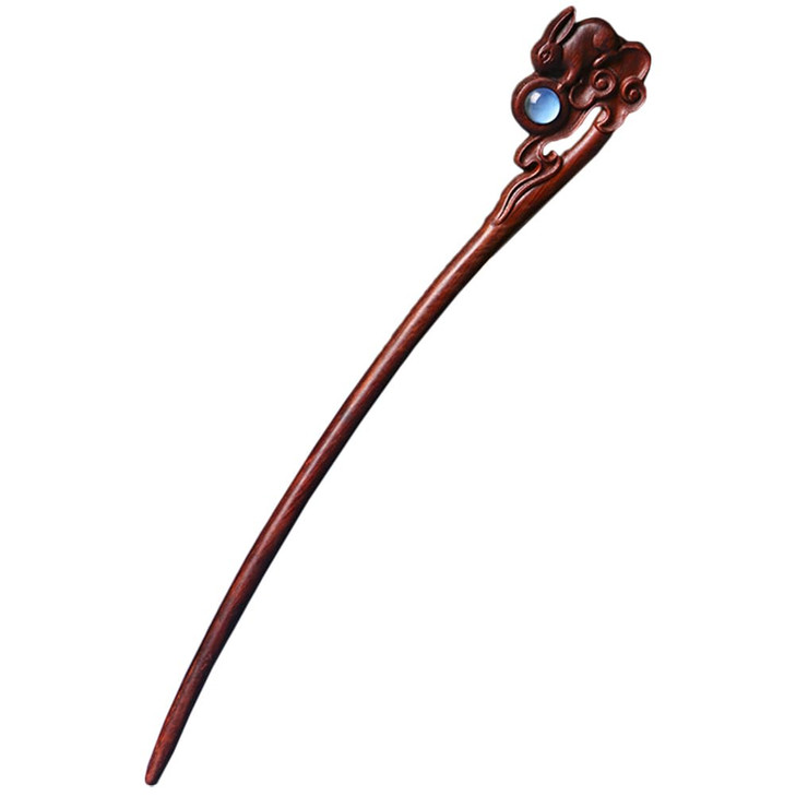 FOMIYES Rabbit Design Wood Hair Stick - Vintage Chinese Hair Pin for Updo, Hanfu, and Decoration - 7.87 Inch