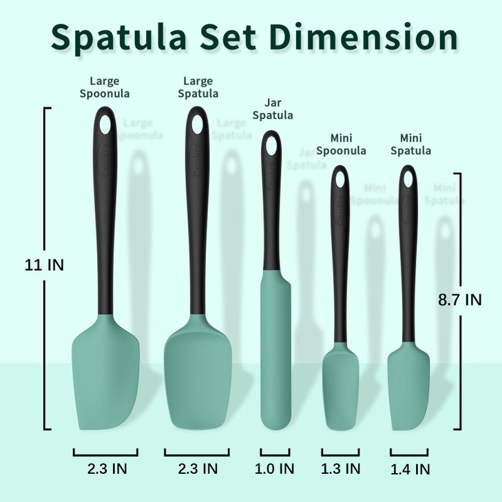 Coukre Silicone Spatula Set of 5,High Temperature Resistant, Food Grade Silicone, Dishwasher Safe, for Baking, Cooking (Aqua Green)