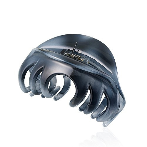 Rosette Large Chic Styling Glass Hair Claw Clip, Organic Clamps Indoor Outdoor Hair Grip Hairpins Barrettes for Thick Hair (Gray)