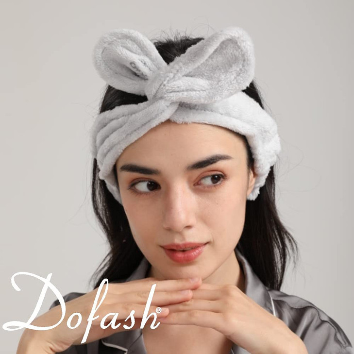 Dofash 2Pcs A Cute Bunny Ears Face Wash Headband, Skincare Makeup Headband, Beauty Lovely Spa Headbands With Delicate Bag For Girls And Woman, White