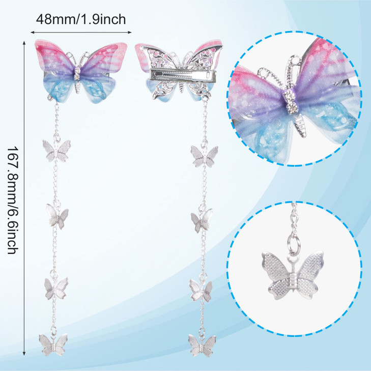 PAGOW 8pcs Butterfly Hair Tassel Clips Cute Alligator Barrettes Valentines Wedding Prom Birthday Hairpin Accessories for Women Girl (Blue Purple Pink