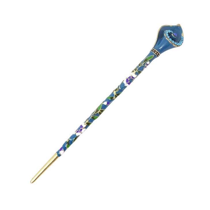 Honbay Cloisonn Vintage Hair Stick With Calla Chinese Traditional Style Fashion Hair Chopsticks Hairpin (Peacockblue)