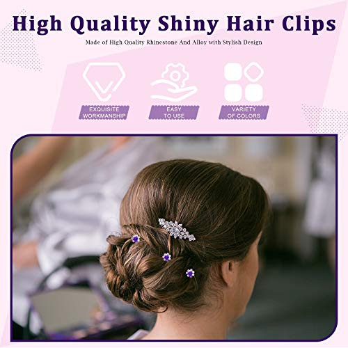 Rustark 40 Pcs Purple Crystal Hair Pins Rose Flower Rhinestone Hair Clips U Shaped Hair Pins Bobby Pins Bun Hairpins for Wedding Bridal Women Hair Je