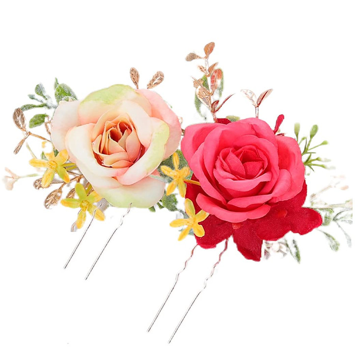 Campsis Wedding Flower Hair Pins Bride Red Floral Hair Piece Artificial Hair Accessorries Engagement Prom Party Beach Photography for Women and Girls