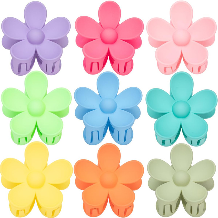 Flower Hair Clips for Women - 9 PCS Matte Claw Clips With Strong Hold for Thick and Thin Hair - Non Slip, 9 Styles