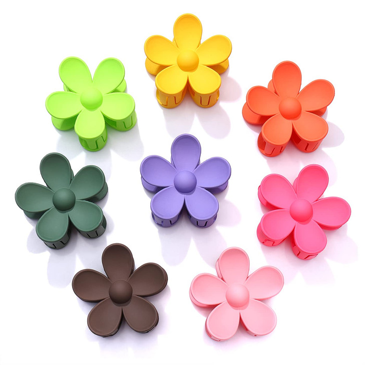 8PCS Acrylic Flower Hair Claw Clips for Women Nonslip Pastel Floral Shaped Hair Catch Barrettes Strong Hold Hair Jaw Clamp Hair Accessory Styling Hai