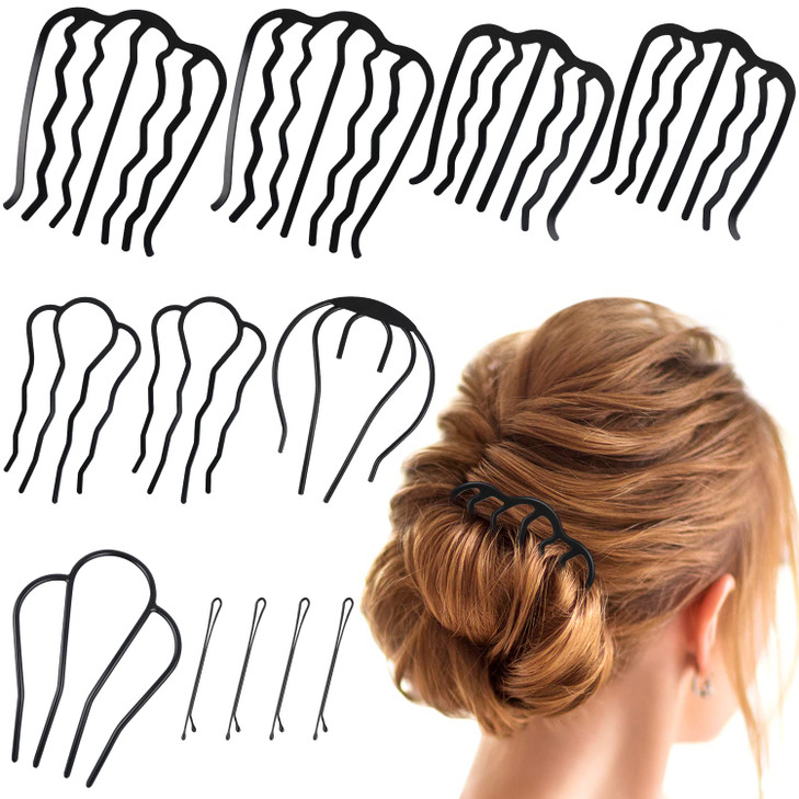 12 Pcs Hair Side Combs for Women Accessories, Hair Fork Clips for Updo Bun, U-Shape Hair Combs for French Twist Teeth Hair Pin for Women Girls Vintag