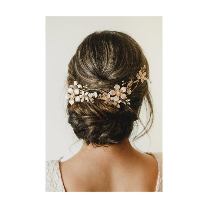 SWEETV Gold Bridal Headpieces for Bride Flower Wedding Headband Hair Vine Crystal Hair Pieces for Women