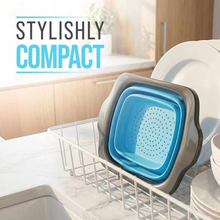 Comfify XL Large Kitchen Strainer - Collapsible Silicone Over - The-Sink Colander with Extendable Handles - Use with Pasta, Fruit, Berries & Veggie -