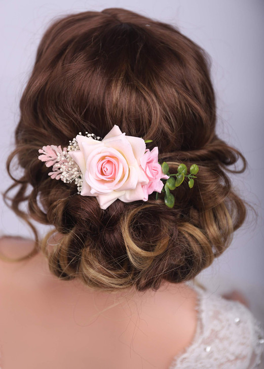 Kercisbeauty Blush Pink Rose Hair Comb Leaf Headpiece Wedding Bridal Side Headpiece Vinage Hair Dress Boho Hair Comb Women Girls Festival Party Carni