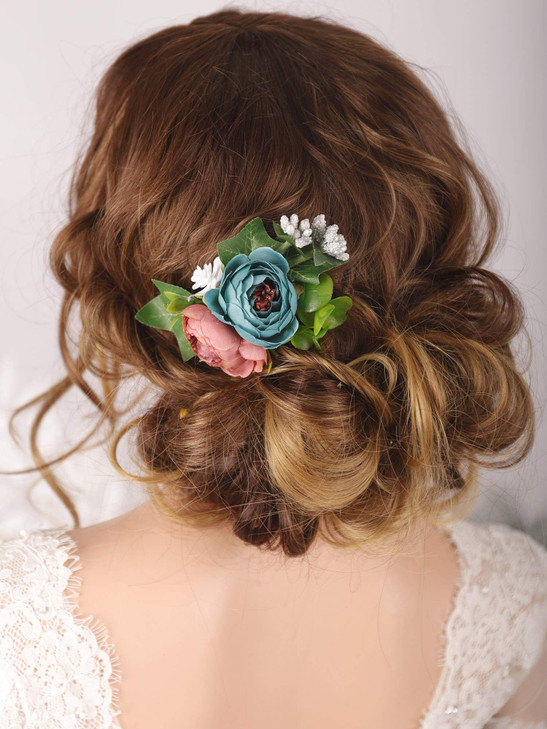 Kercisbeauty Dusty Blue Floral Hair Comb Wedding Bridal Headpiece Girl Prom Hair Accessories Garden Wedding Hair Dress