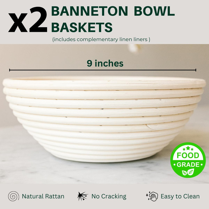 Sourdough Starter Kit  Ultimate Sourdough Bread Baking Supplies w/Sourdough Starter Jar & Banneton Basket- Easy Cleaning Sourdough Proofing Baskets