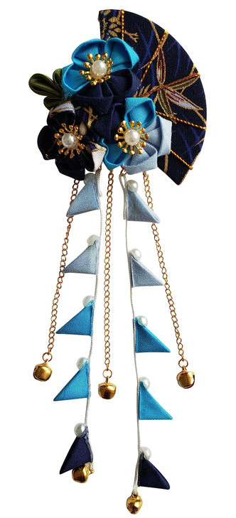 CRB Fashion Womens Girls Kimono Traditional Tsumami Kanzashi Outfit Wedding Japanese Asian Yukata Hair Tie Flower Floral Sakura Fan Barrette Clip (Bl