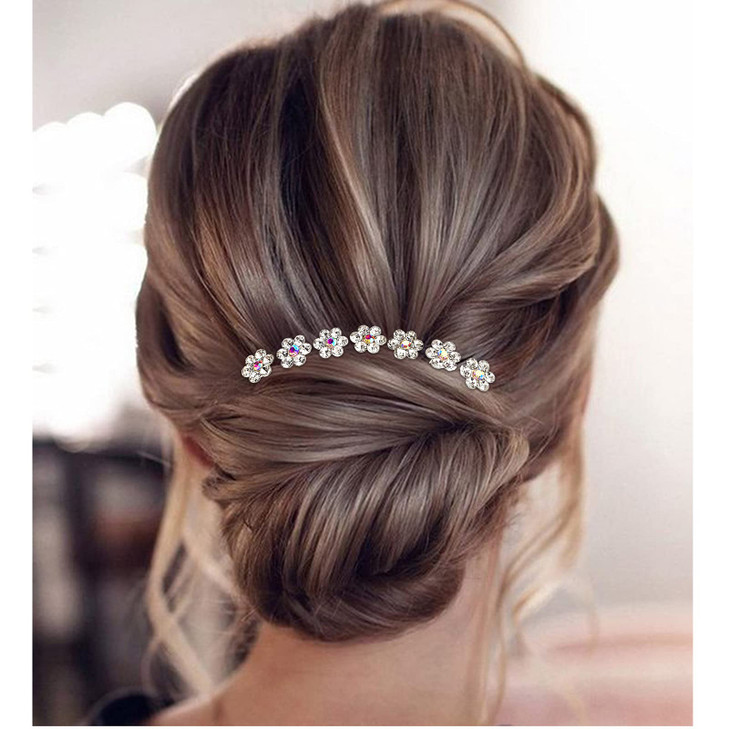 BETITETO Rhinestone Flower Hair Pins, 40 Pcs U-Shaped Crystal Party Wedding Bridal Hair Accessories for Women Girls (White)