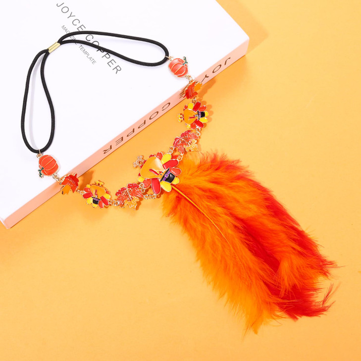 NVENF Thanksgiving Headband for Women Cute Turkey Maple Leaf Headbands Orange Feather Embellished Headband Autumn Fall Costume Hair Accessories Holid