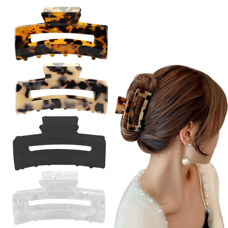 Aaiffey 4PCS Hair Claw Clips, Non-Slip Tortoise Hair Jaw Clips, Leopard Stylish Hair Clamps,Strong Hold for Thick Thin Curly Hair Styling Accessories