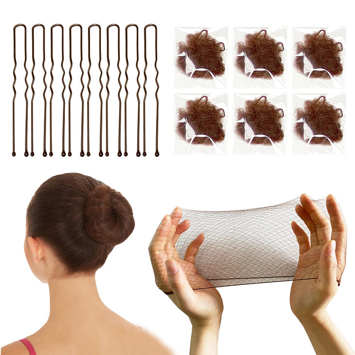 Invisible Hair Nets and U Shaped Hair Pins Set/Hair Bun Shaper Set with 50Pcs Elastic Edge Mesh Hair Nets and 10Pcs Positioning U Shaped Hair Pins fo