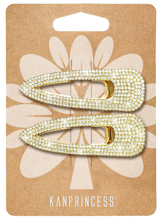 KANPRINCESS 2PCS 2.4Inch Rhinestones Hair Clips,Gold Hair Clips Barrettes, Rhinestones Hair Accessories for Women Girls Bridal,Wedding,Party,Prom(Gol