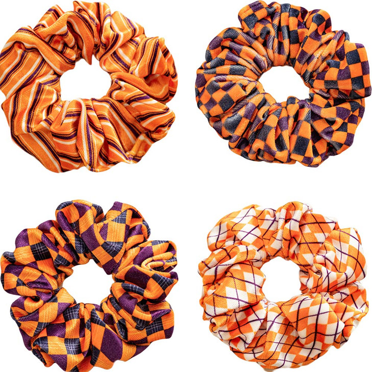 Velvet Halloween Hair Scrunchies Yellow Hair Bands Plaid Hair Accessories, Plaid Scrunchies gingham Hair Ties for Women Girls (4PCS)
