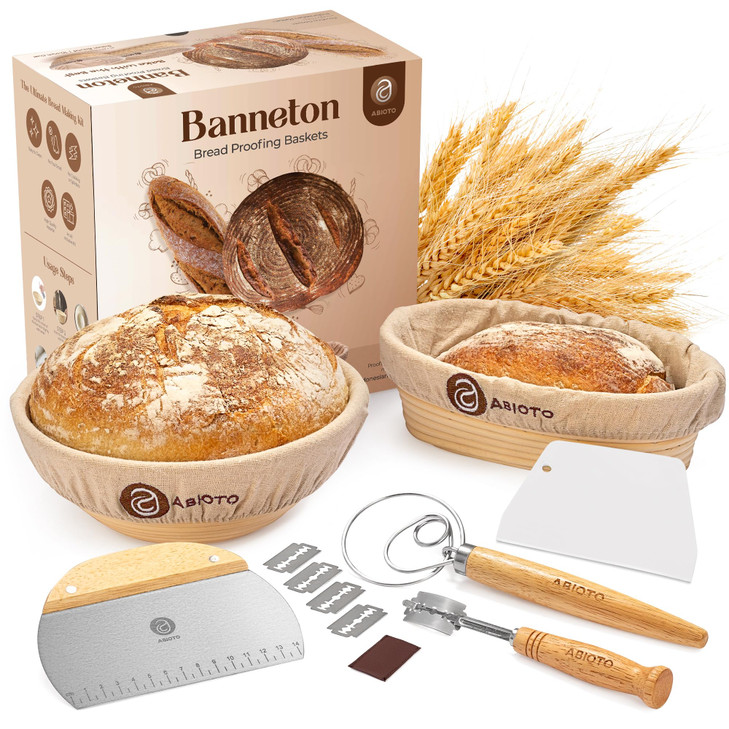 Banneton Bread Proofing Basket Set and Sourdough Bread Baking Supplies - Essential Sourdough Tools with 9" Round, 10" Oval Baskets, and Sour dough ki