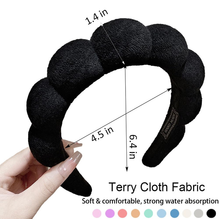AOENJIE Spa Headbands for Washing Face or Makeup, Sponge Bubble Skincare Headbands, Puffy Terry Cloth Hairband for Women, Skin Care Makeup Headwear H