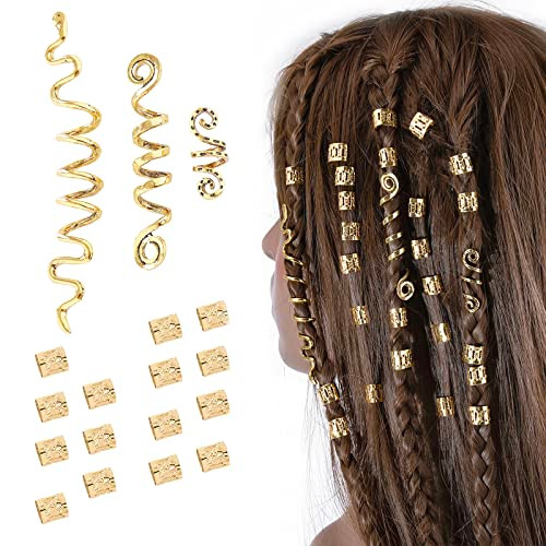 FRDTLUTHW 18Pcs Hair Accessories Loc Hair Jewelry for Women Braids, Dreadlock Beads Metal Hair Clips Decoration Gold(Multiple Styles)-style4