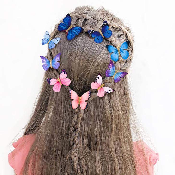 DEEKA Butterfly Hair Clips Small Realistic Colorful Handmade 90s Hair Clips Barrette Hair Accessories for Women and Girls -Blue&Pink