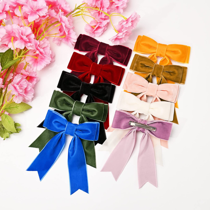 10Pcs 5" Velvet Hair Bows Girls Hair Clips Ponytail Holder Accessories for Women Girls Toddlers