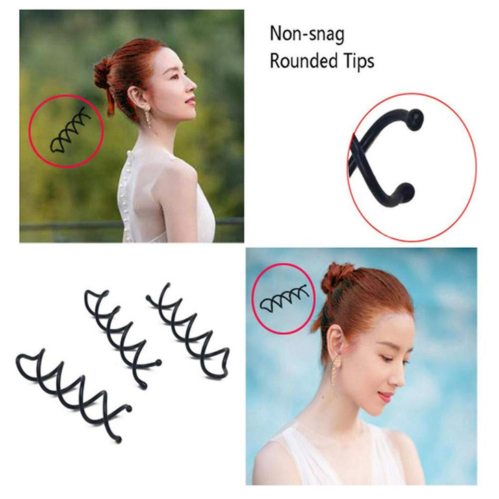 30pcs Spiral Bobby Hair Pins, Non-Scratch Round Tips Twist Screw Hair Pins Middle (Black)
