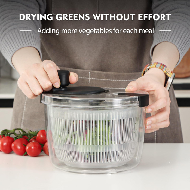 Ourokhome Salad Spinner Lettuce Dryer, Hand-crank Rotary Vegetable Dryer Veggie Washer with Transparent Bowl and Colander for Greens, Herb, Berry, Fr