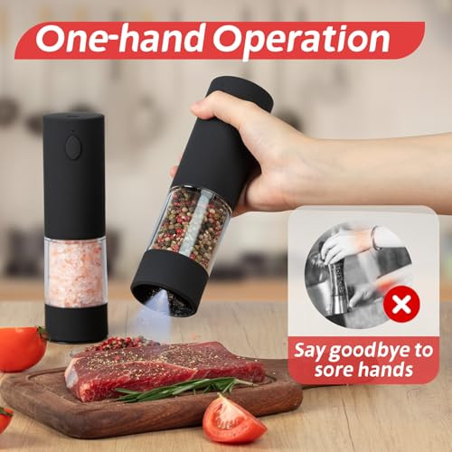 OPIIV Electric Salt & Pepper Grinder Set (2 Pack)  USB Rechargeable, Adjustable Coarseness, One-Handed Operation with LED Light  Automatic Spice Mi